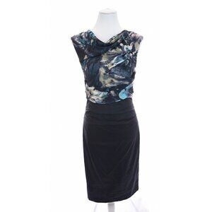 Saks Fifth Avenue Sz 2 Ruched Draped Watercolor Floral Sheath Pencil Dress Blue